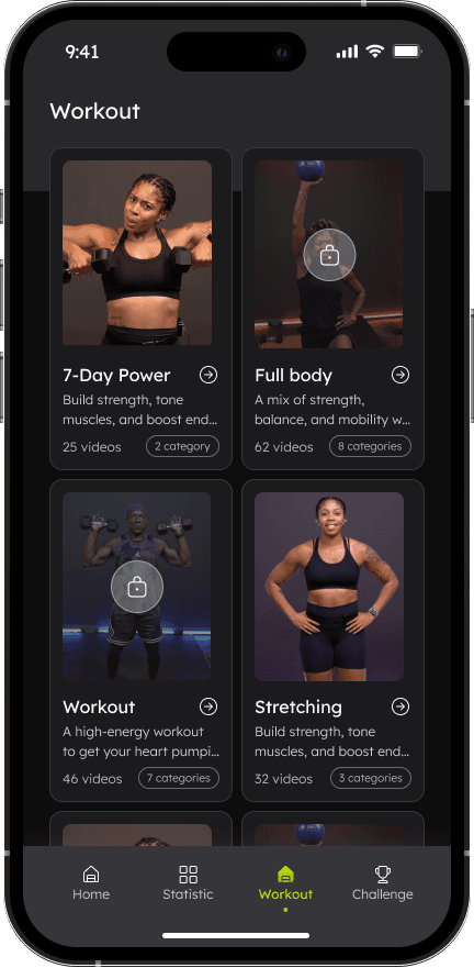 Guided sessions you can easily follow anytime to stay active and motivated.